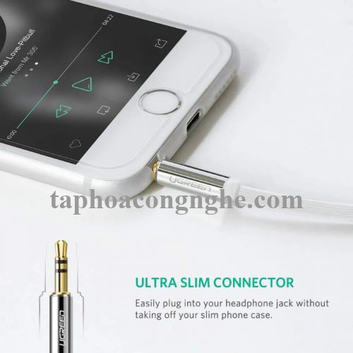 Ugreen 10756 0.5M màu Trắng Cáp âm thanh 2 đầu 3.5mm dương đầu vuông góc mạ vàng AV119 30010756